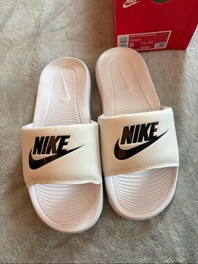 Nike White Slide Sandals with Signature Swoosh